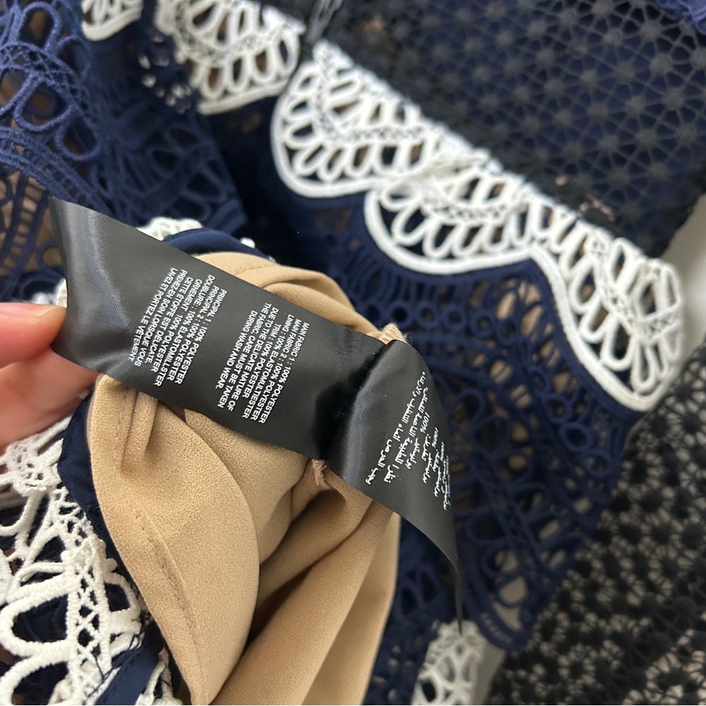 Self-Portrait Navy and White Lace Mini Dress - Picture 5 of 7